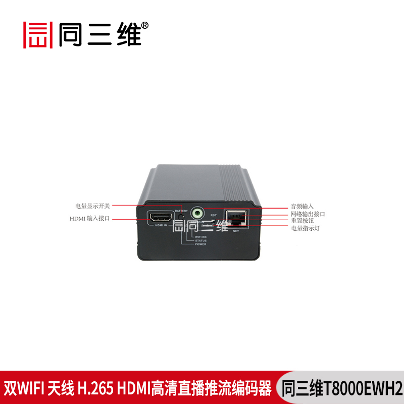 T8000EWH2雙WIFI天線H.265高清直播推流HDMI編碼器WIFI/有線網(wǎng)絡(luò)傳輸接口介紹