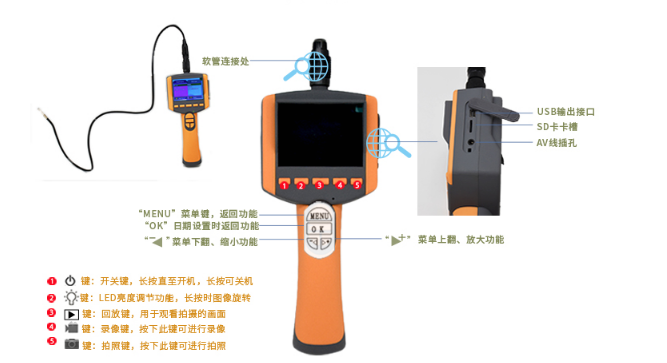 T9330經(jīng)濟(jì)型便攜式內(nèi)窺鏡按鍵說明