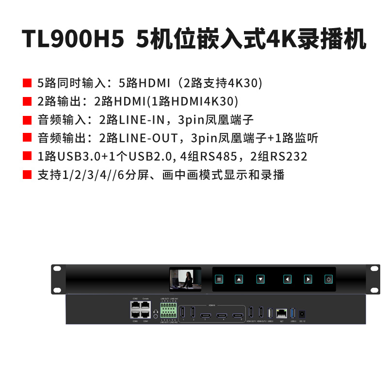 同三維TL900H5嵌入式5機位4K會議錄播主機（1U機箱）